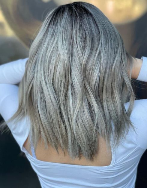 Gorgeous Ash Blonde with Dark Roots on Short Hair