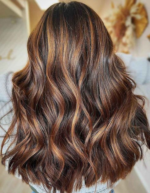 Medium Dark Brown Hair with Caramel Highlights