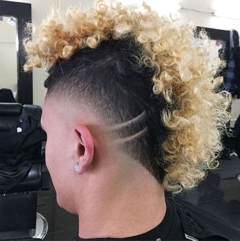 Blonde balayage curly mohawk haircut for men in 2021-2022