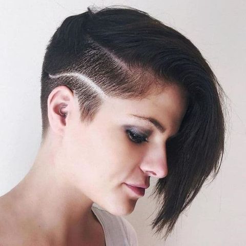 Side line short undercut hair with bangs for women in 2021-2022