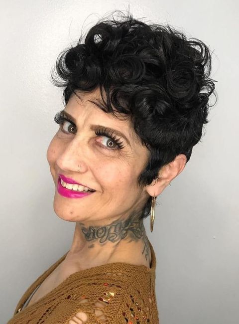Curly short pixie style over 50