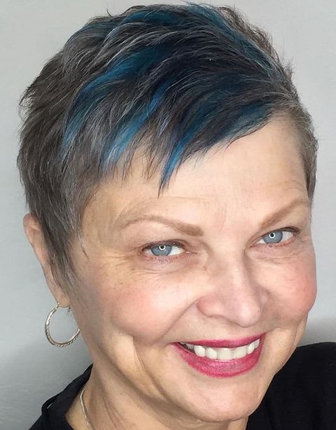 Pixie cut with blue balayage for women over 50