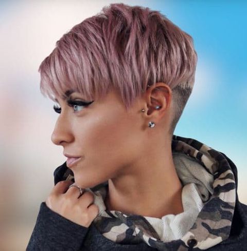 pink hair color layered short undercut pixie hairstyle