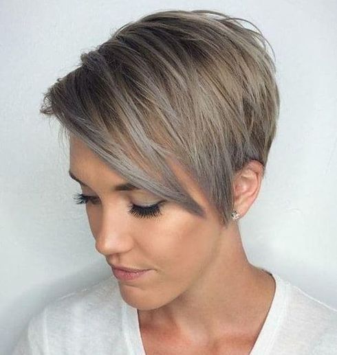 Platinum balayage pixie hair for long faces
