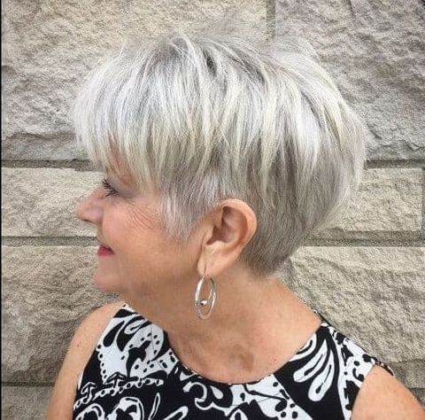 Grey hair color short haircut for women with oval face