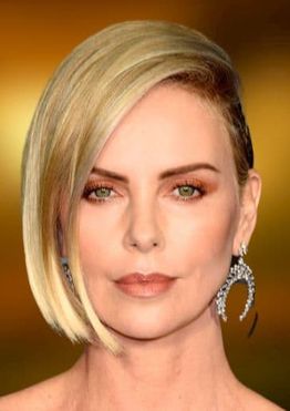 Charlize Theron side swept blunt short bob haircuts